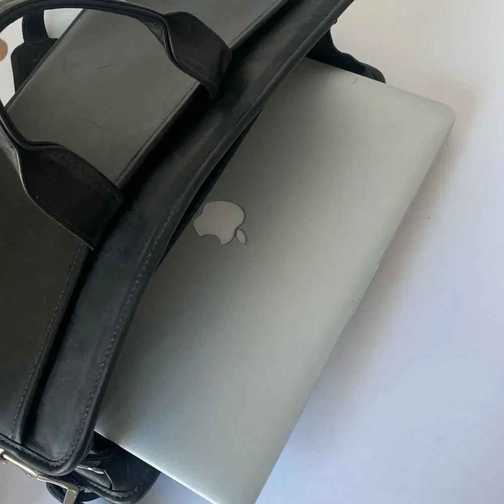 Jack Georges BELTING SLIM LEATHER BRIEFCASE in Black Like New